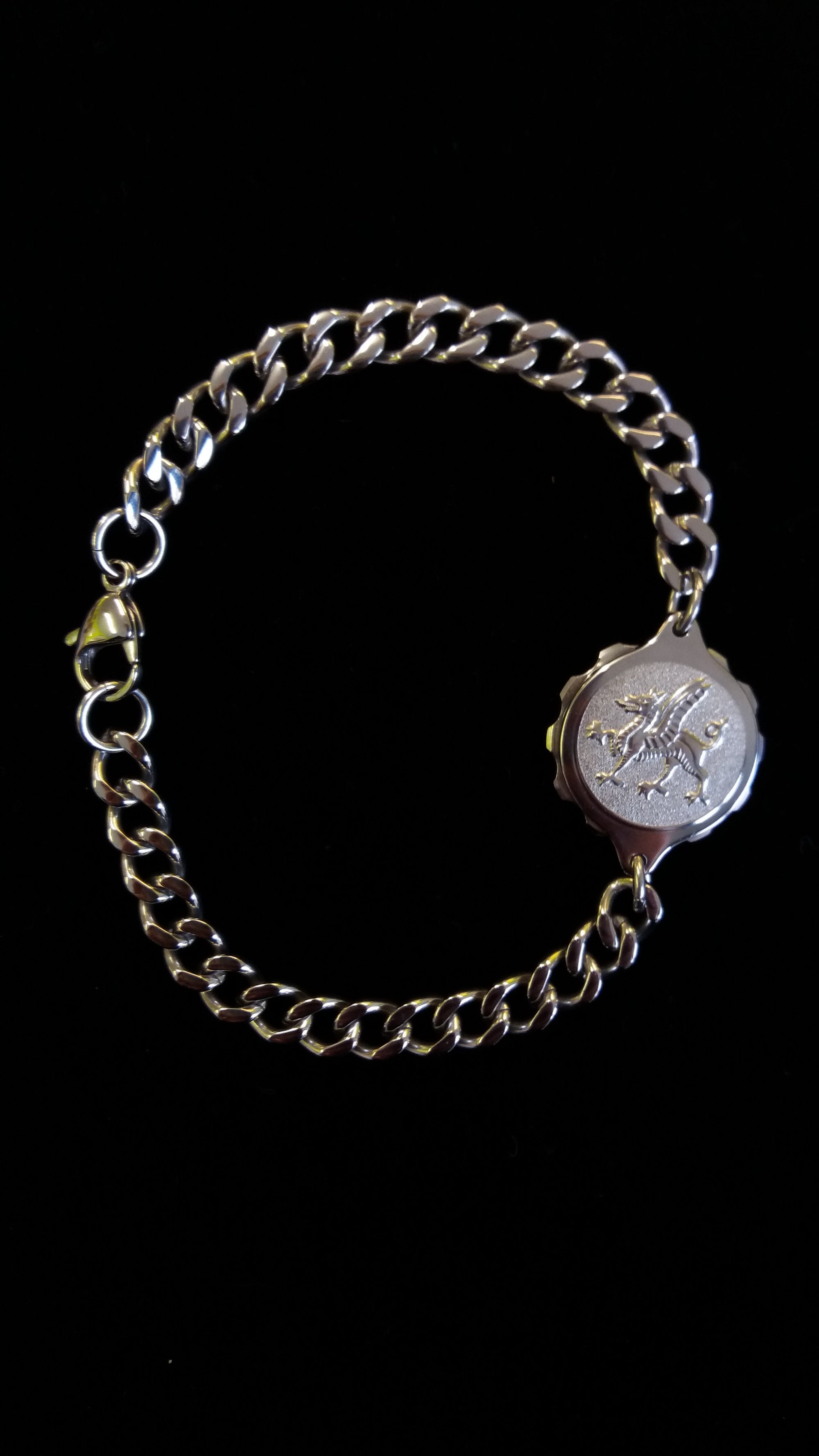 235 566 LADIES STEEL BRACELET WITH WELSH DRAGON DESIGN - NEW !
