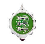 Chrome Plated (Coloured Pendant with chain) - Three Leopards in Green