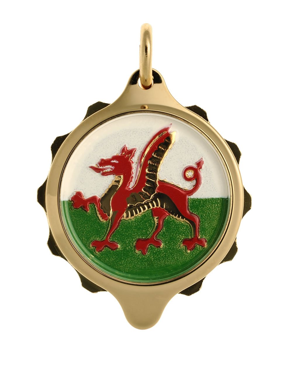 Gold Plated (Coloured Pendant with chain) - Welsh Dragon