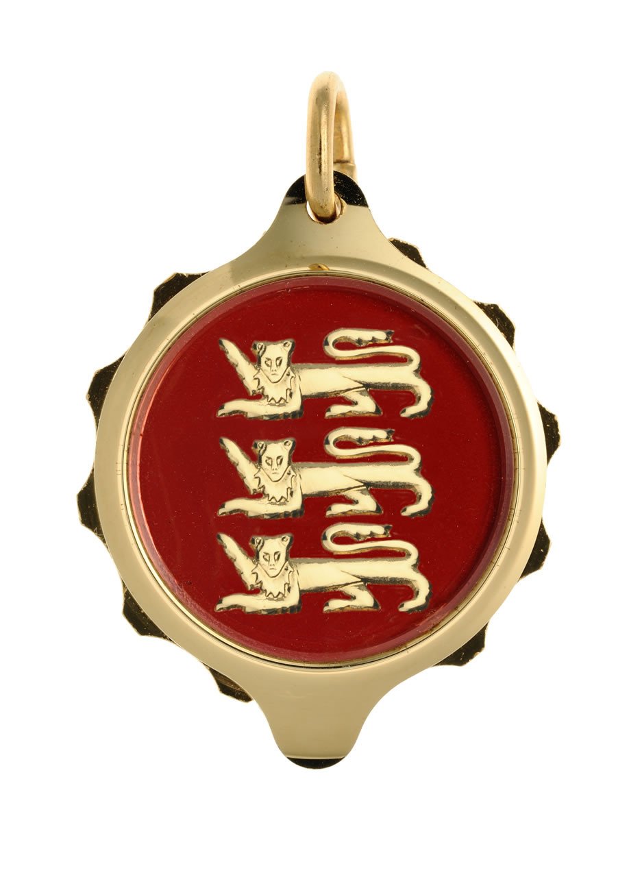 Gold Plated (Coloured Pendant with chain) - Three Leopards in Red