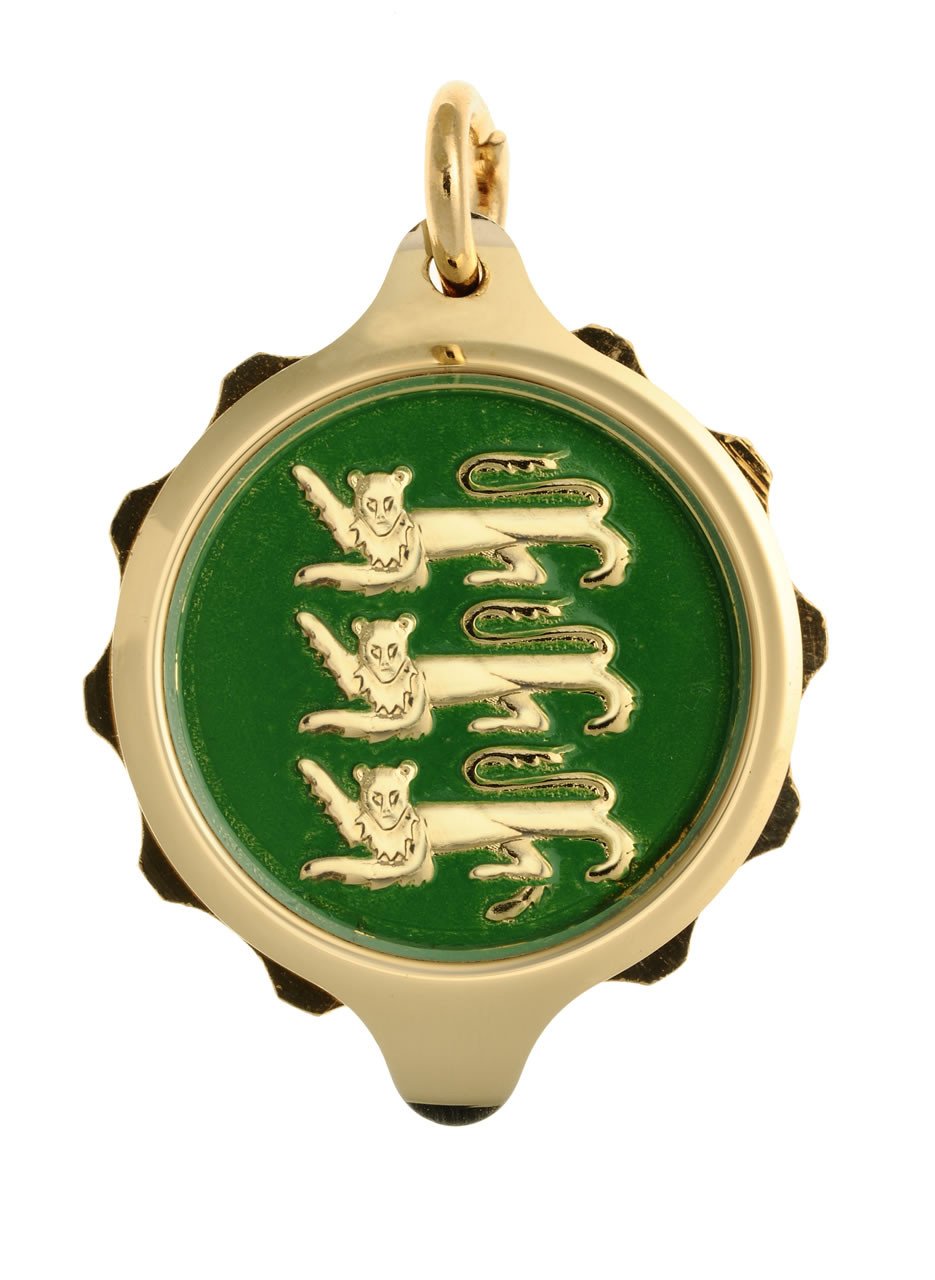 Gold Plated (Coloured Pendant with chain) - Three Leopards in Green