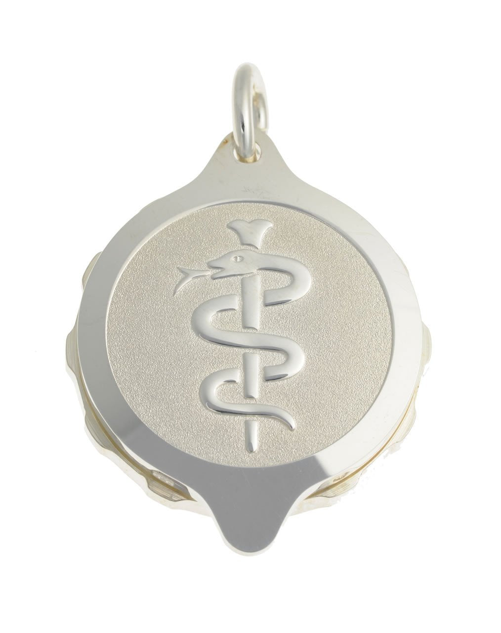Sterling Silver Snake and Staff Pendant with chain (50cm / 20” chain)